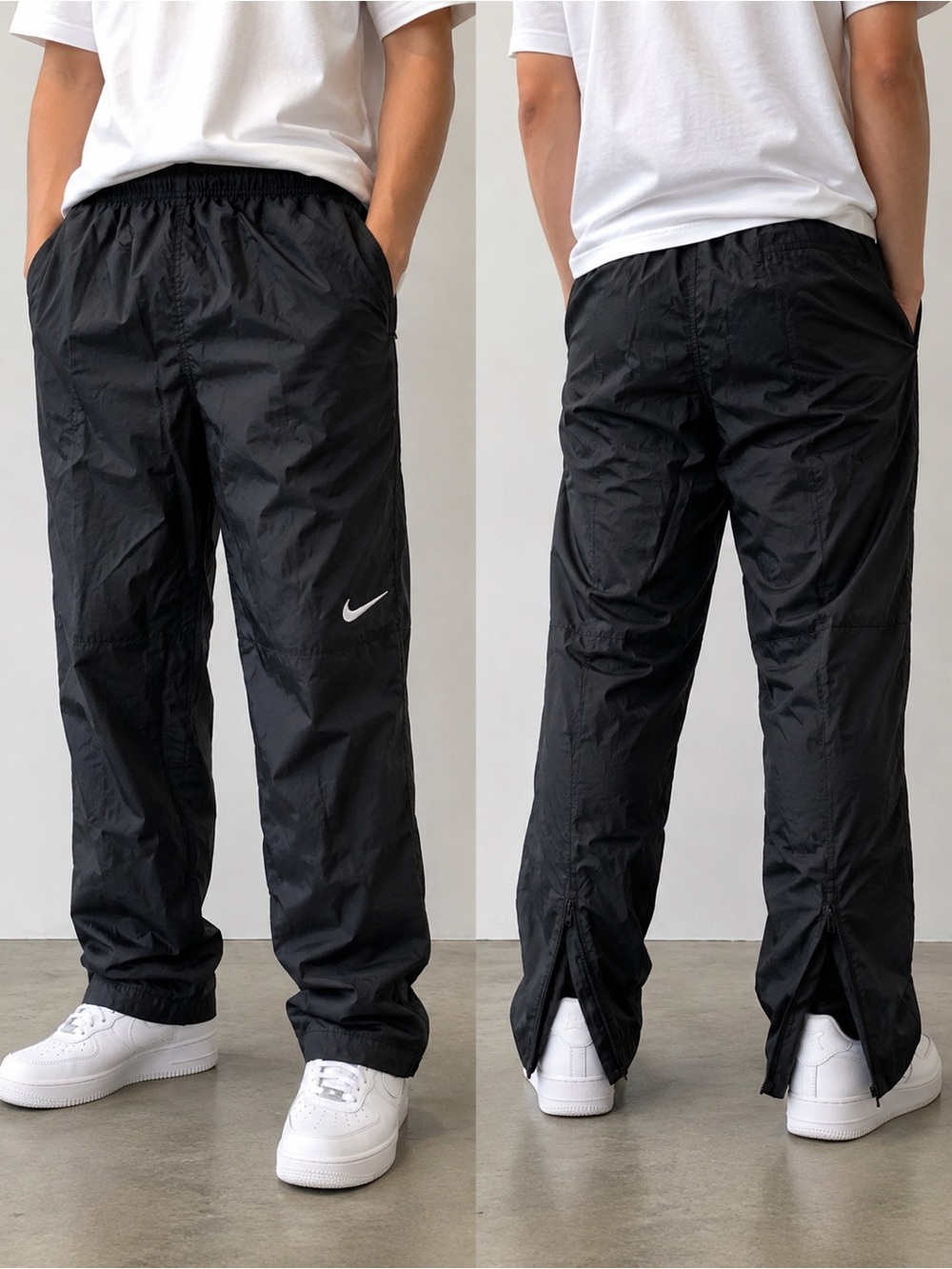 Nike Black Nylon Track Pants Zip Leg Windbreaker Pants G/L